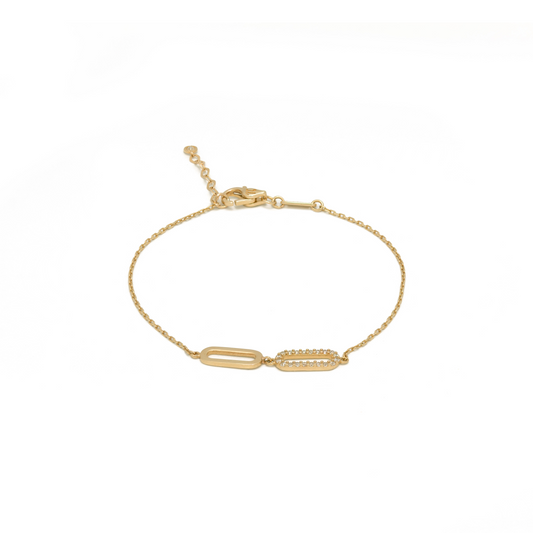 Link & Pavé Oval Bracelet | 14K Solid Gold