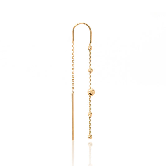 Bead and Bar Threader Earring | 14K Solid Gold