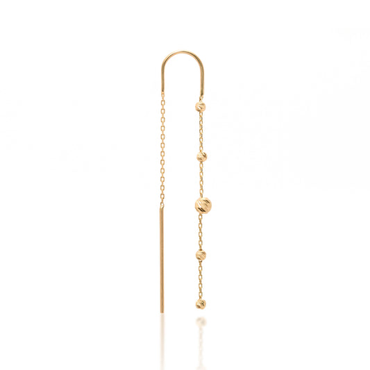Bead and Bar Threader Earring I 14K Solid Gold Yellow
