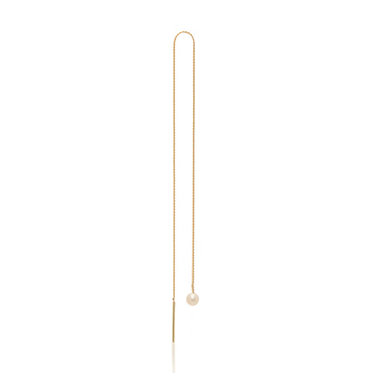 Pearl Drop Threader Earring | 14K Solid Gold