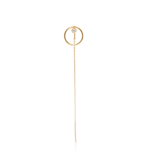 Circle Drop Chain Earring | 14K Yellow Solid Gold