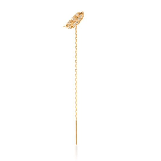 Autumn Whisper Diamond Leaf Threader Earring in 14K Solid Yellow Gold