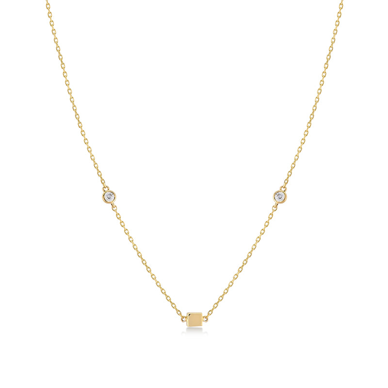 Station Necklace with Stone Accents |  14K Solid Gold