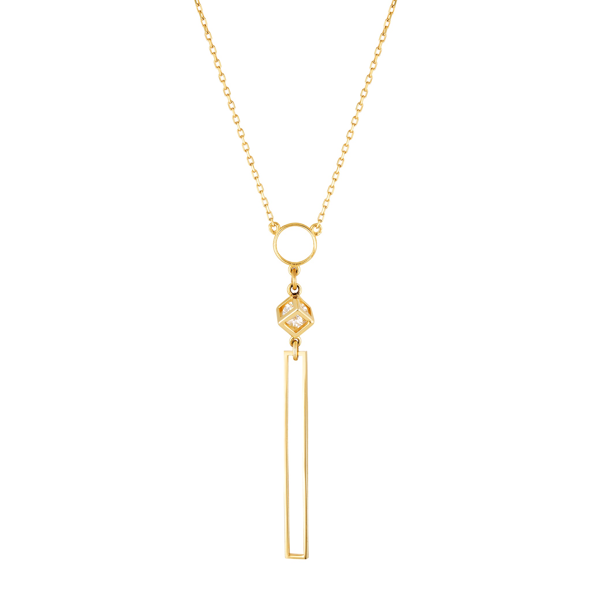 Vertical Bar Cube Necklace | 14K Solid Gold