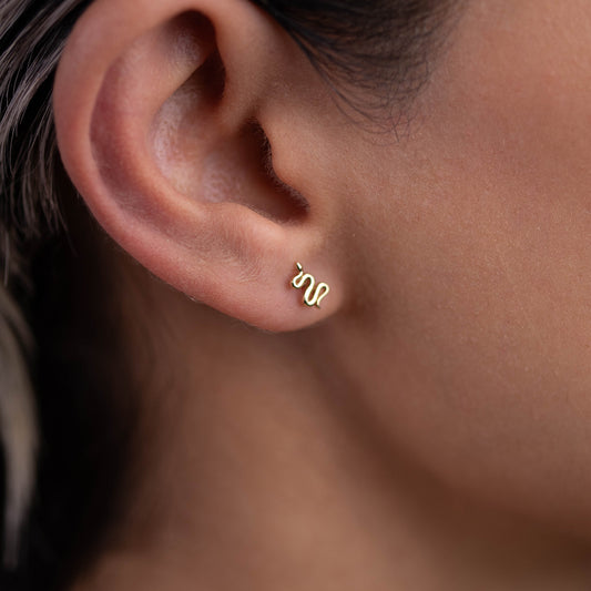 Golden Serpentine Elegance Stud Earring | 14K Solid Gold