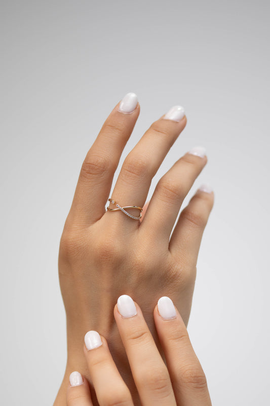 Golden Embrace Crossover Ring with Stones | 14K Solid Gold