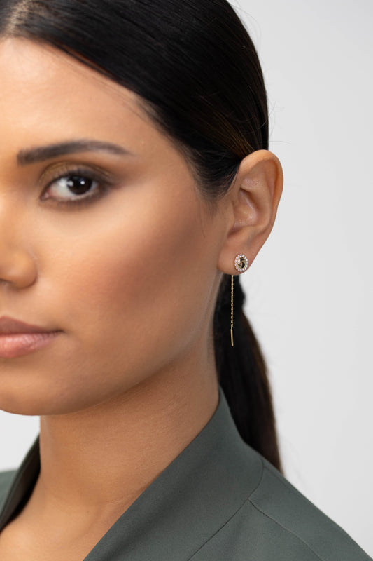 Radiant Halo Bar Drop Earring in 14K Solid Gold