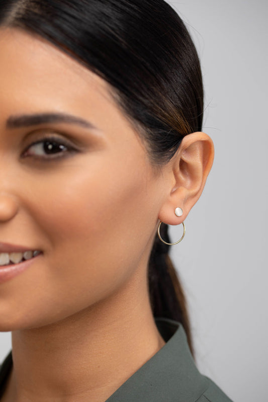 Modern Hoop and Stud Earrings Set | 14K Solid Gold