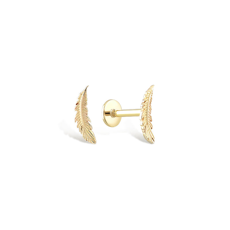 Angel's Whisper Feather Stud Earrings | 14K Solid Gold