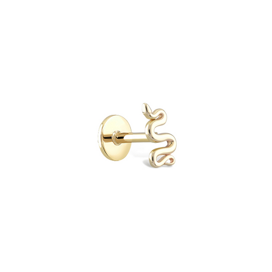 Golden Serpentine Elegance Stud Earring | 14K Solid Gold