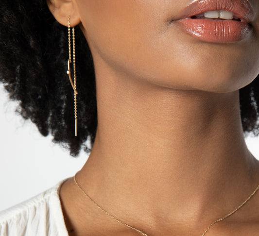 Curved Bar Threader Earring | 14K Solid Gold Yellow