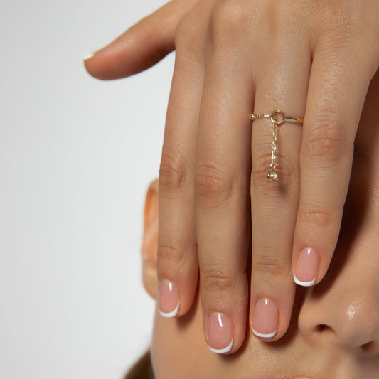 Chain-Linked Stone Drop Ring | 14K Solid Gold