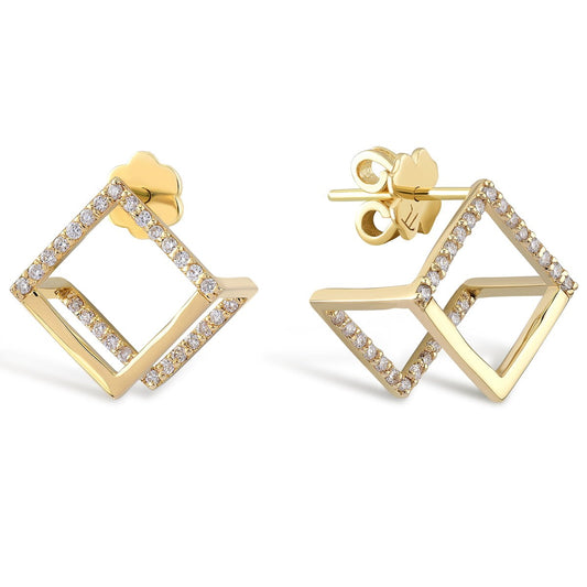 Pavé Square Earrings Pairs | 14K Solid Gold