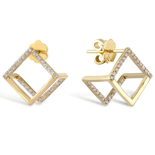 Pavé Square Earrings Pairs | 14K Yellow Solid Gold