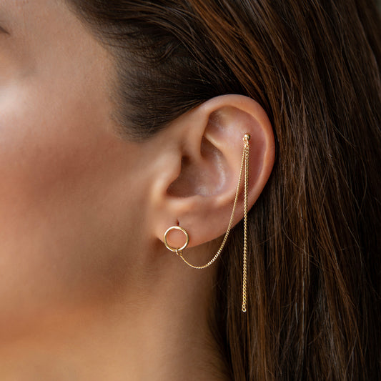 Gold Double Stud Earring | 14K Solid Gold