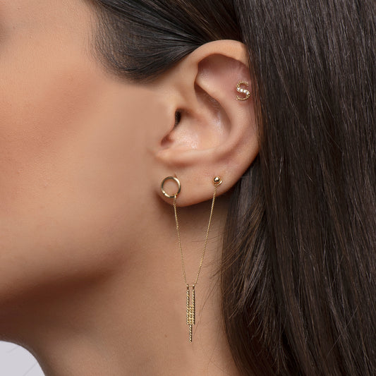 Double Stud Floating Bar Earring | 14K Solid Gold