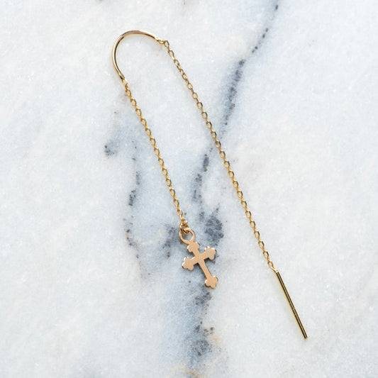 Cross Threader Drop Earring | 14K Solid Gold