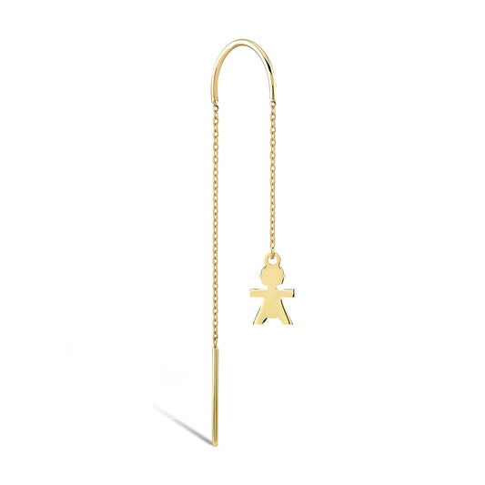 Girl Silhouette Charm Drop Earring | 14K Solid Gold