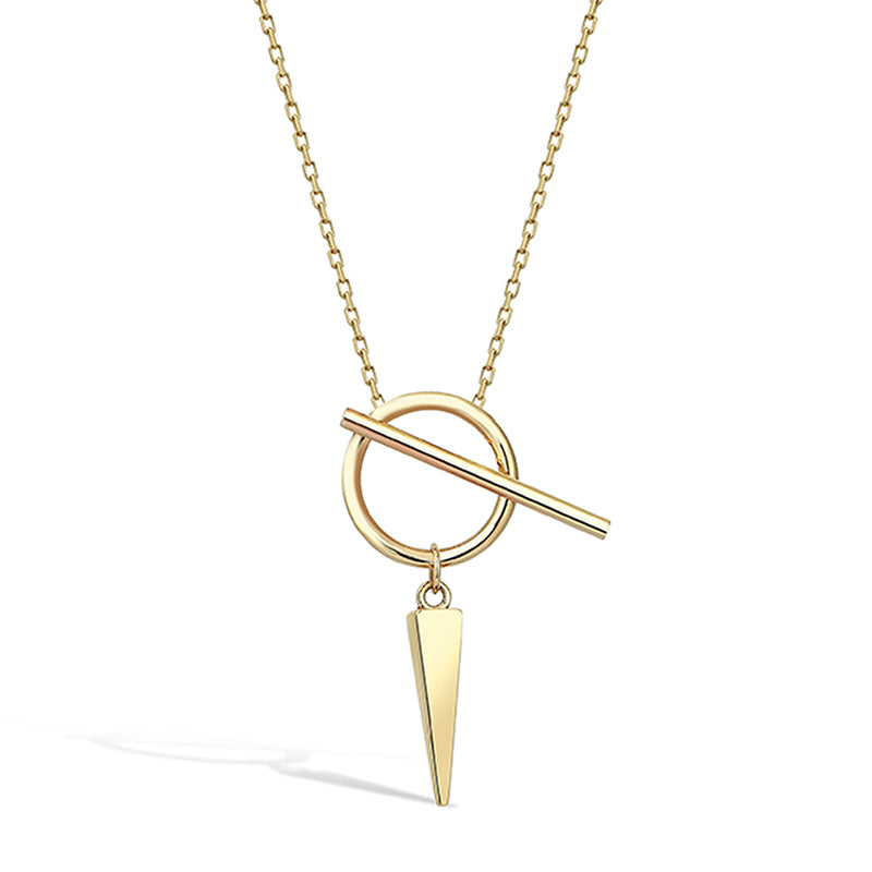 Interlocking Circle and Bar Pendant Necklace | 14K Solid Gold