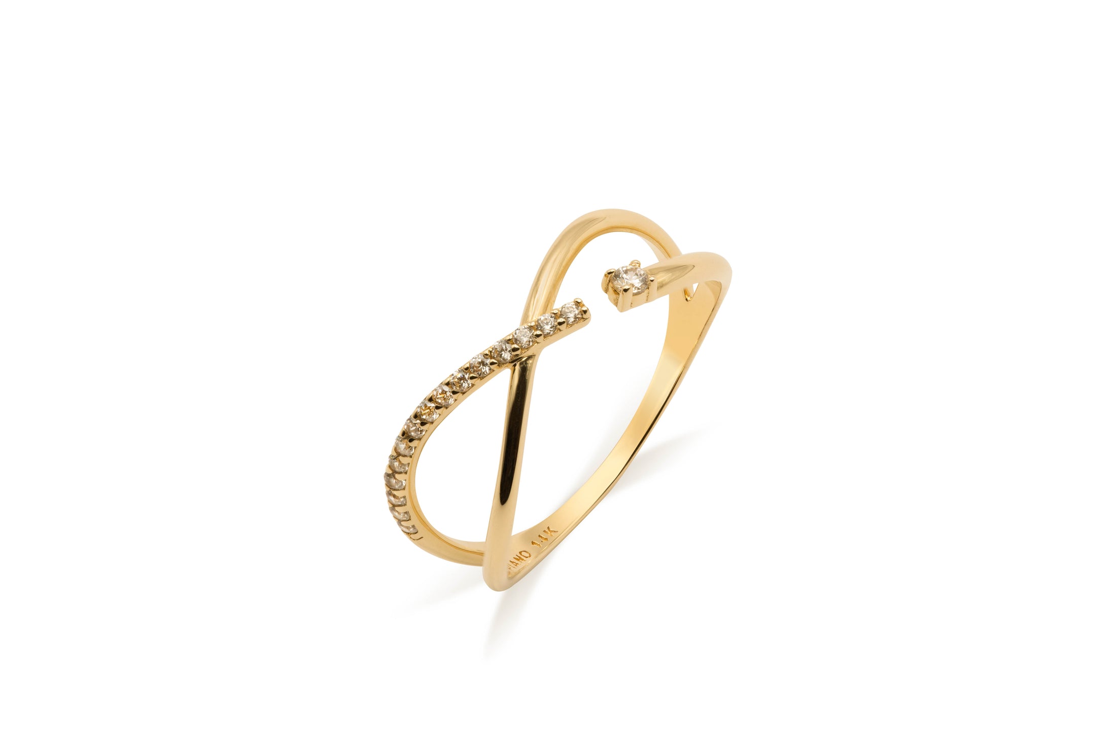 Golden Embrace 14K Solid Gold Crossover Ring with Stones