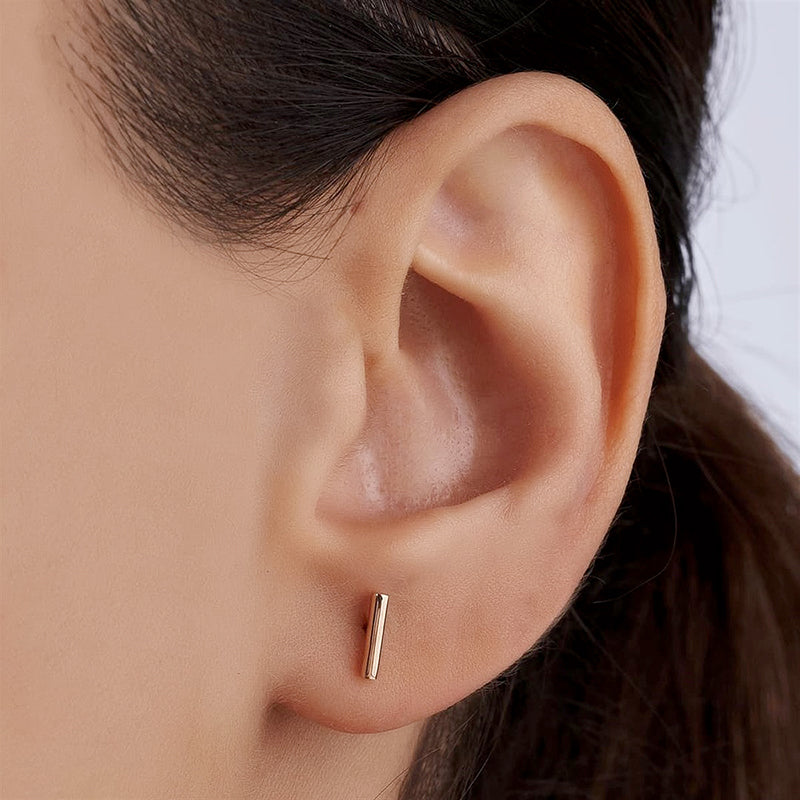 Bar Stud Earrings Set | 14K Solid Gold