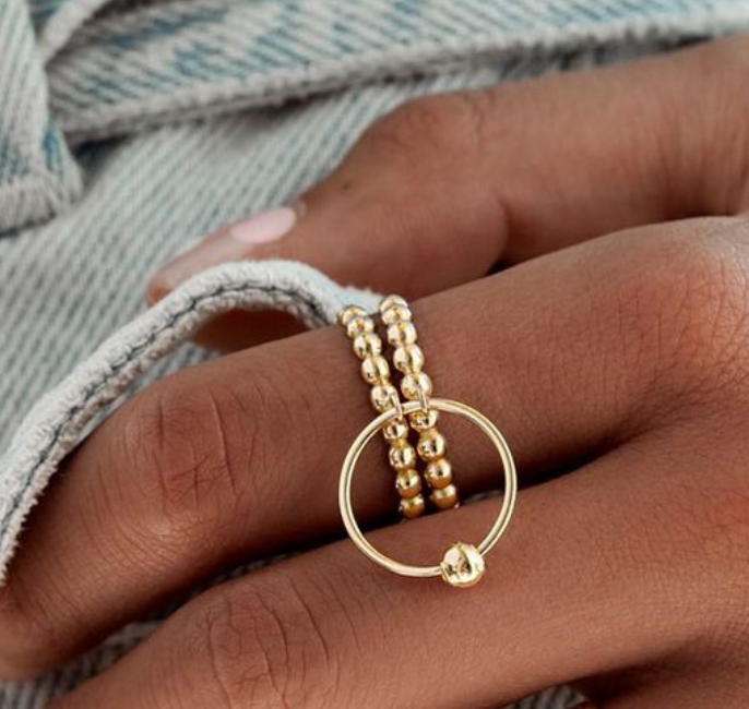 Gold Beaded Circle Ring I 14K Solid Gold Yellow