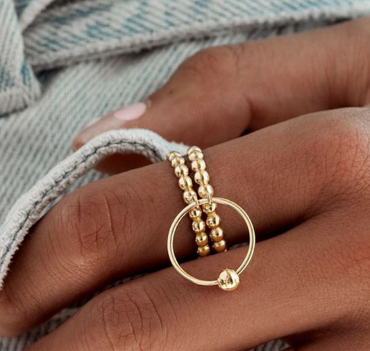 Gold Beaded Circle Ring | 14K Solid Gold