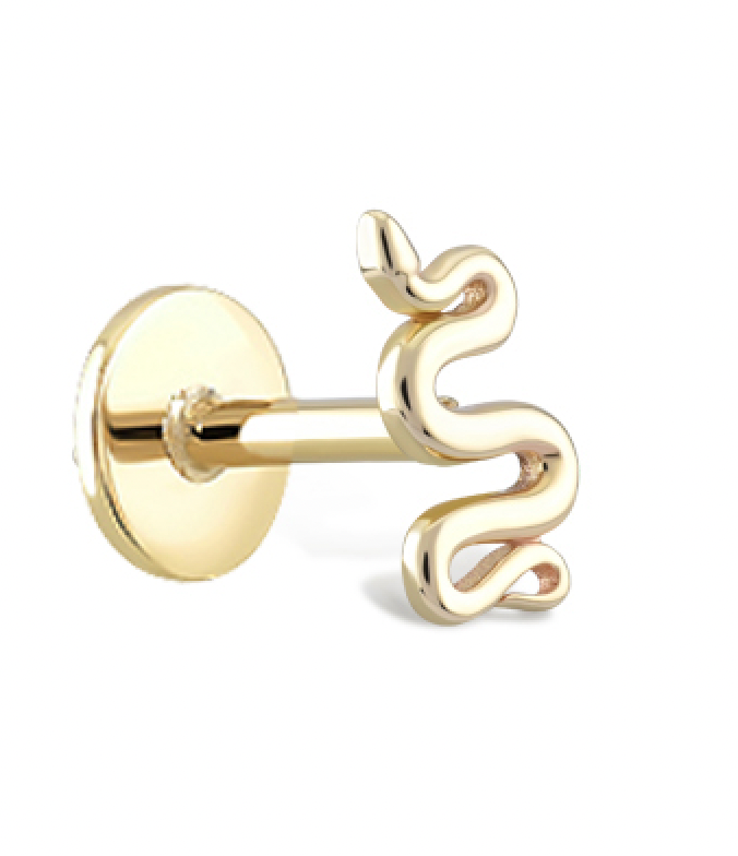 Golden Serpentine Elegance Stud Earring | 14K Yellow Solid Gold